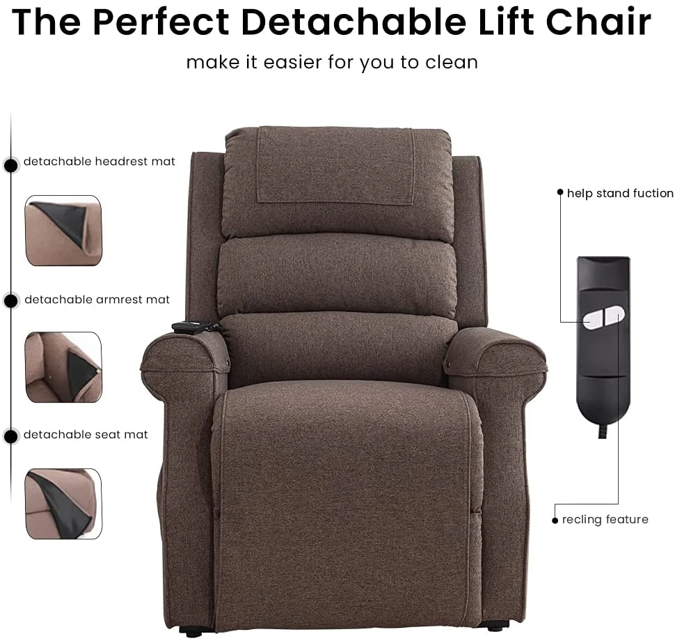 Electric Power Lift Chair for Elderly Brown Heat and Massage Recliner Chair